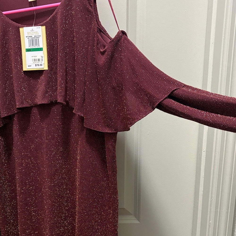 Michael Kors Burgundy Cold Shoulder Blouse - Picture 5 of 5